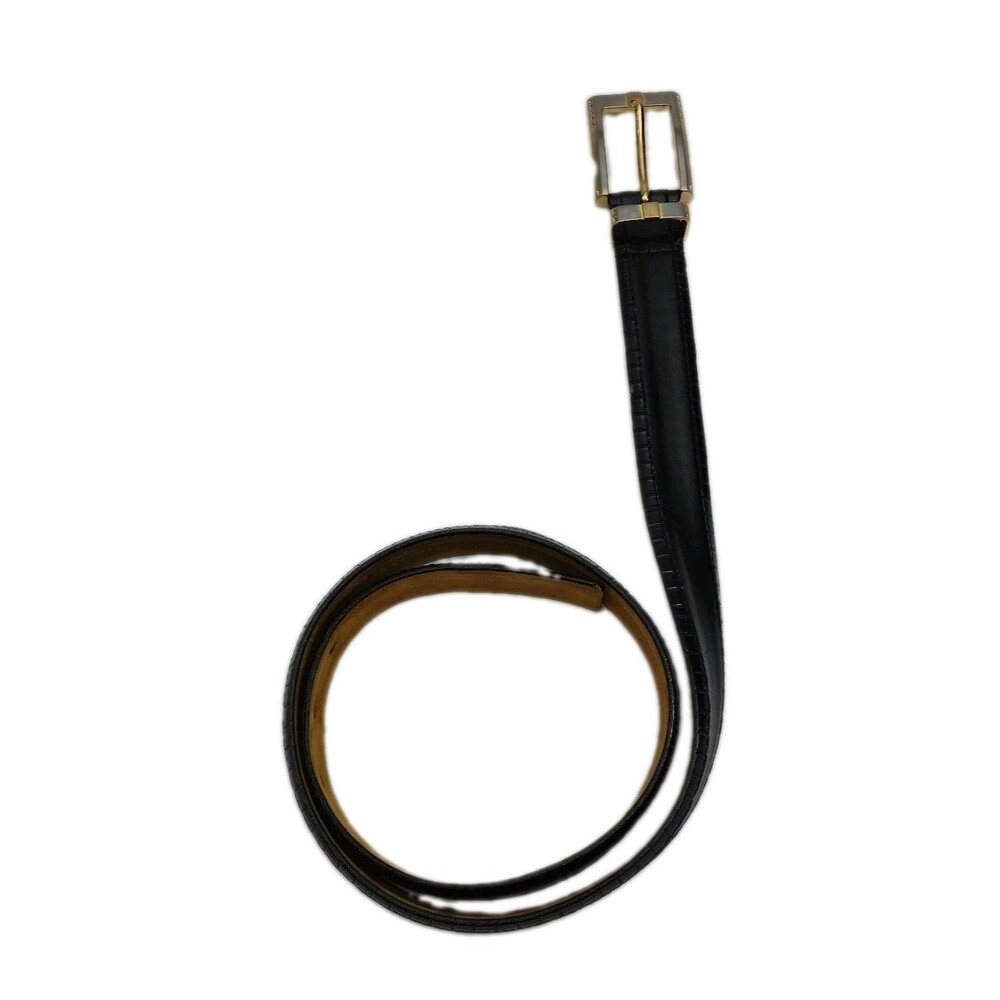 Tulliani Belt Black Leeather Men Sz 34 Italian Calfskin Two-Tone Buckle Italy